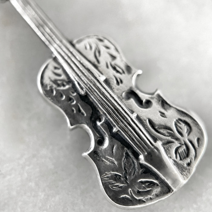 Oxidised / Silver Engraved Violin Necklace