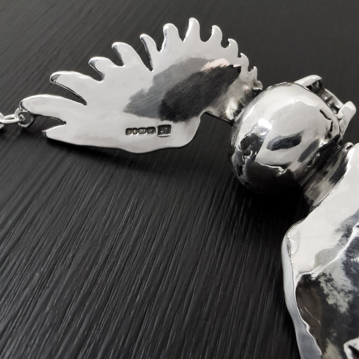 Solid Sterling Silver Winged Skull Pendant