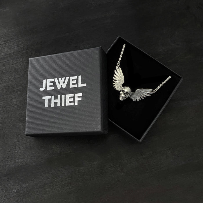 Solid Sterling Silver Winged Skull Pendant