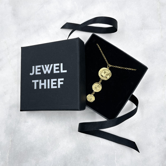 greek coin drop pendant necklace jewel thief Brighton