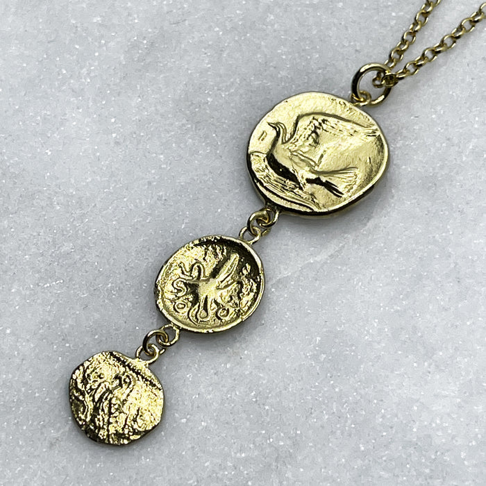 greek coin drop pendant necklace jewel thief Brighton