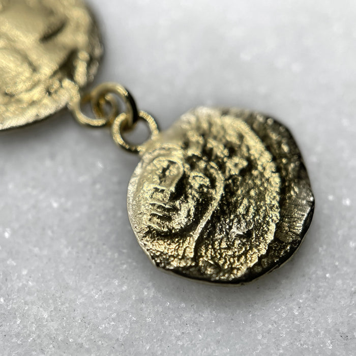 greek coin dangle drop earrings jewel thief Brighton