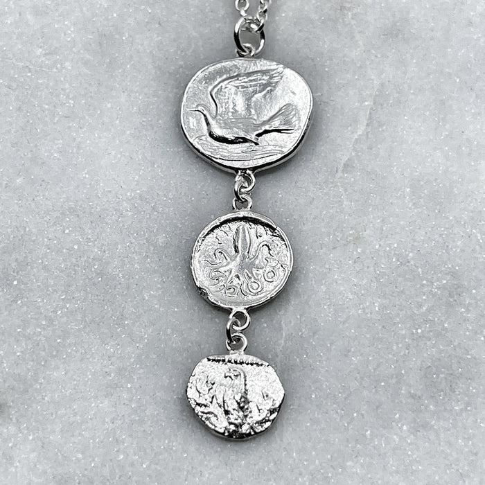 greek coin drop pendant necklace jewel thief Brighton