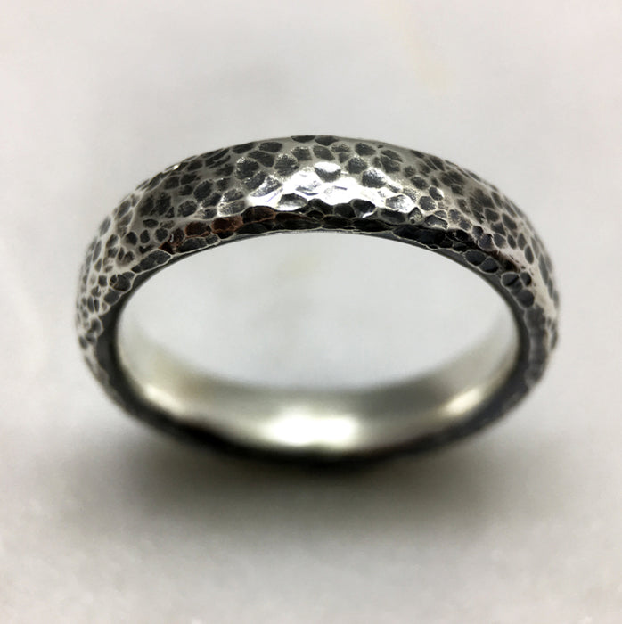 Hammered 6mm Oxidised Silver Ring