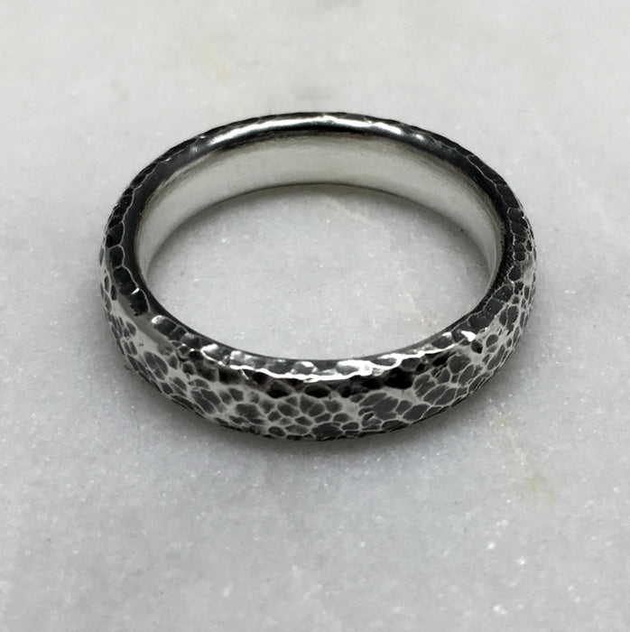 Hammered 6mm Oxidised Silver Ring