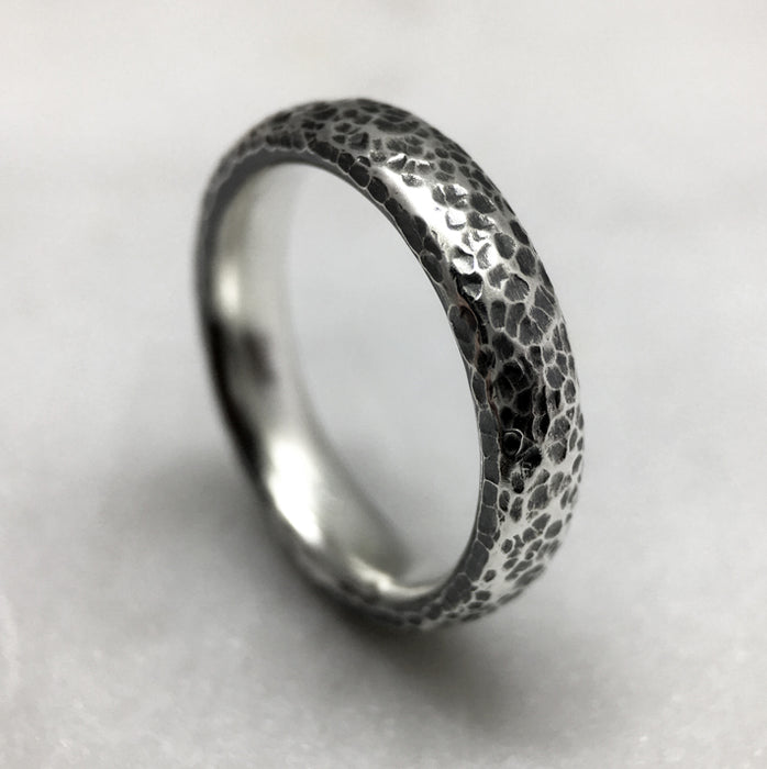 Hammered 6mm Oxidised Silver Ring