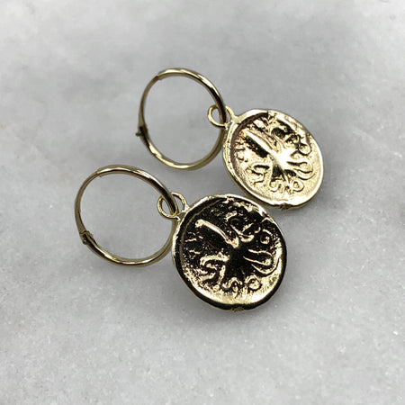 greek coin hoop drop earrings jewel thief Brighton