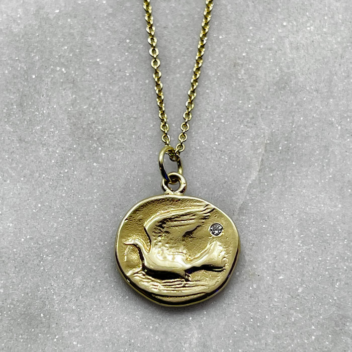 gold greek dove coin pendant necklace jewel thief Brighton