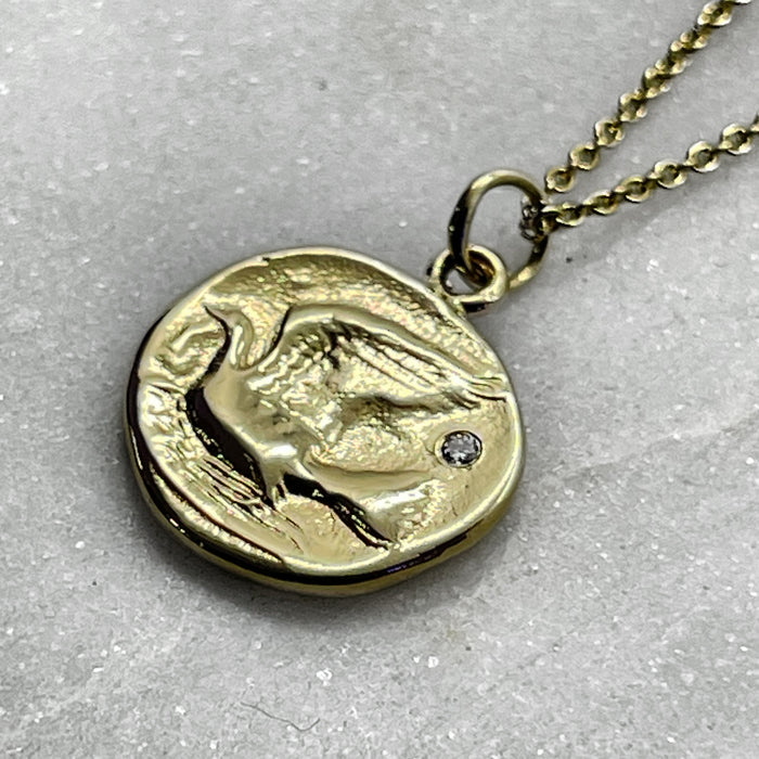 gold greek dove coin pendant necklace jewel thief Brighton