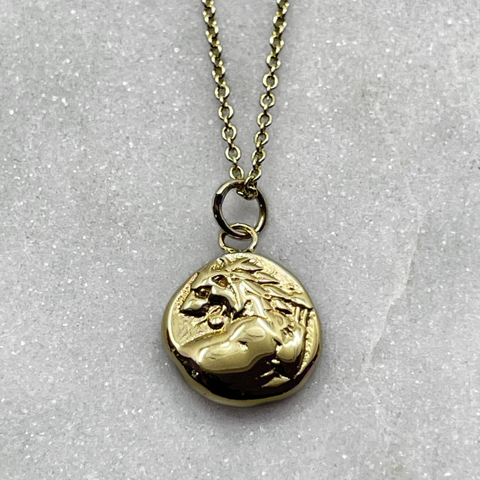 Solid 9k Gold Lion Coin Necklace