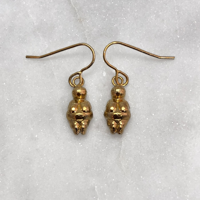 Venus Of Willendorf Earrings, Gold Earrings, Mother Goddess, Fertility Symbol