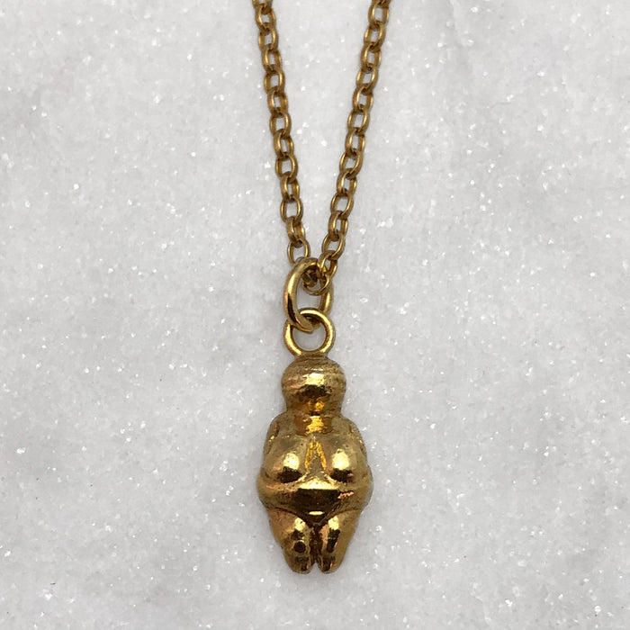 Venus Of Willendorf Necklace, Gold Necklace, Mother Goddess, Fertility Symbol
