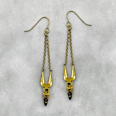 gold Anubis drop earrings jewel thief Brighton