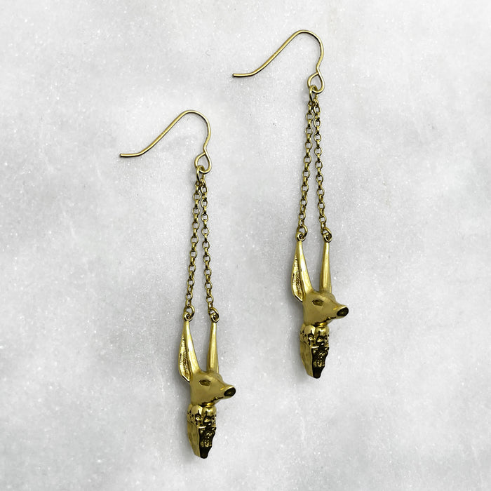 gold Anubis drop earrings jewel thief Brighton