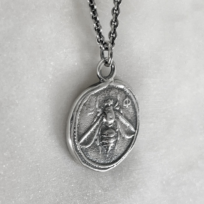 Silver Bee Coin Necklace, Ancient Pendant, Greek Coin Jewelry, Statement Pendant, Bee Jewelry