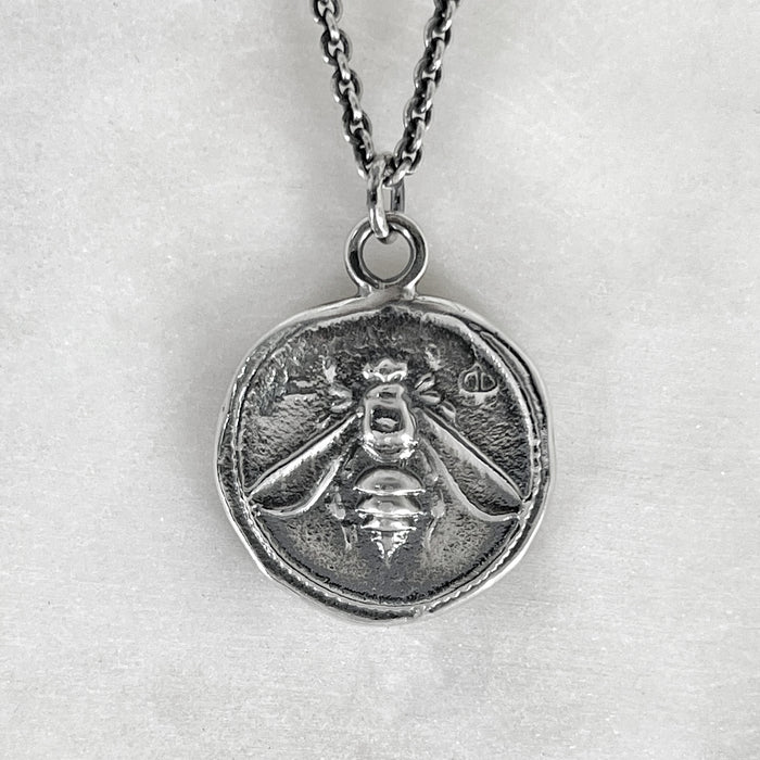 Silver Bee Coin Necklace, Ancient Pendant, Greek Coin Jewelry, Statement Pendant, Bee Jewelry