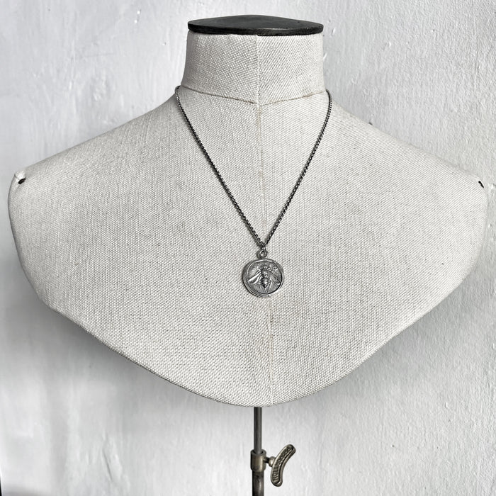 Silver Bee Coin Necklace, Ancient Pendant, Greek Coin Jewelry, Statement Pendant, Bee Jewelry