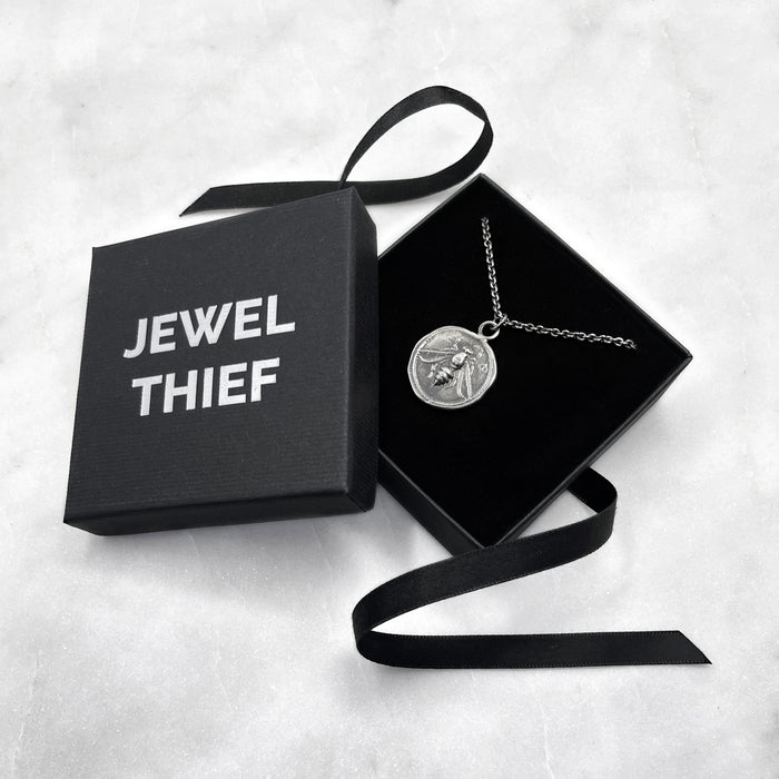 Silver Bee Coin Necklace, Ancient Pendant, Greek Coin Jewelry, Statement Pendant, Bee Jewelry