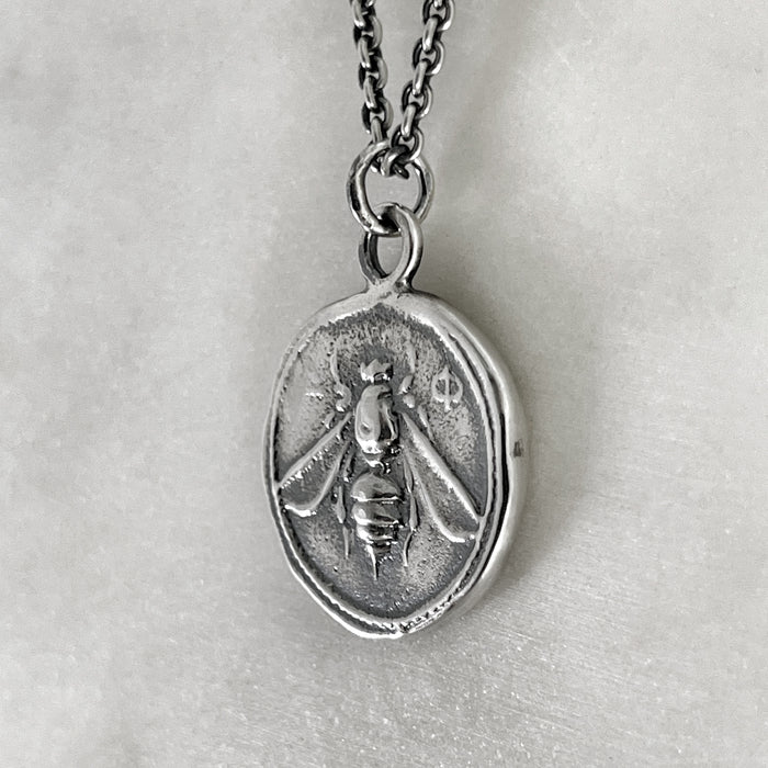 Silver Bee Coin Necklace, Ancient Pendant, Greek Coin Jewelry, Statement Pendant, Bee Jewelry