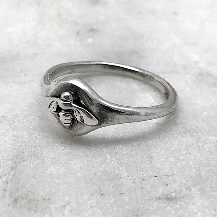 Silver Bee Signet Ring