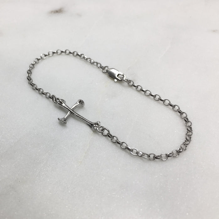 Silver Bone Cross Bracelet