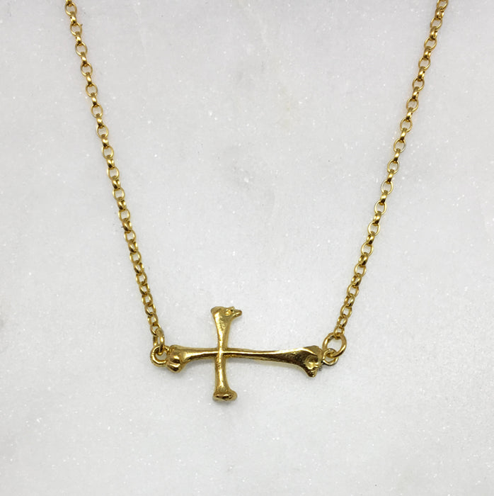 Gold Bone Cross Necklace