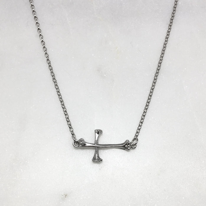 Silver Bone Cross Necklace