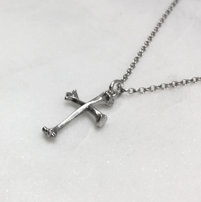 Silver Bone Cross Necklace