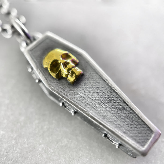 Gold Skull Coffin Pendant Necklace