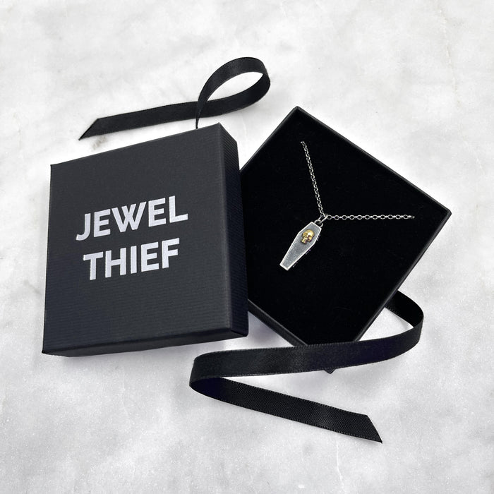 Gold Skull Coffin Pendant Necklace