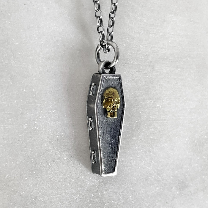Gold Skull Coffin Pendant Necklace