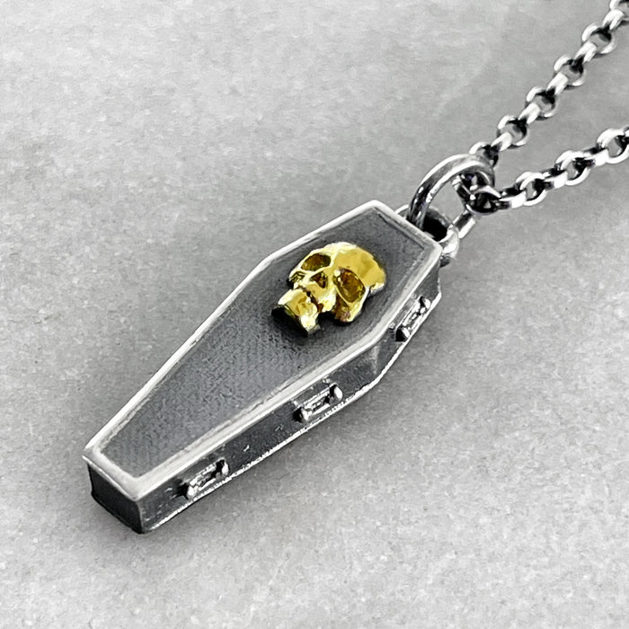 Gold Skull Coffin Pendant Necklace