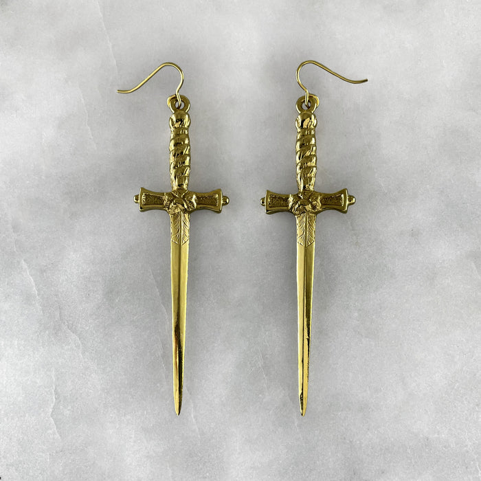 silver gold dagger earrings jewel thief Brighton