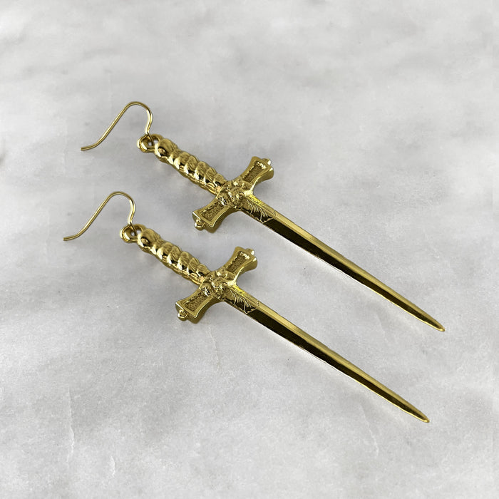 silver gold dagger earrings jewel thief Brighton