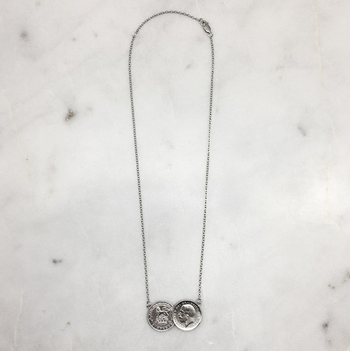Silver Double Coin Necklaced