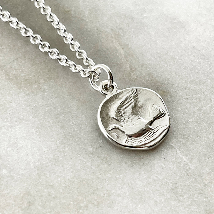 Silver Dove Coin Necklace