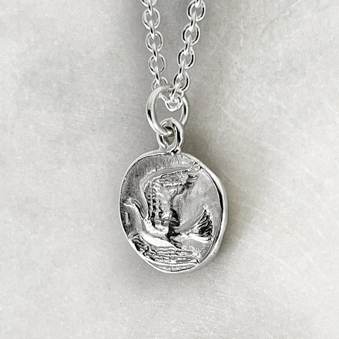 Silver Dove Coin Necklace