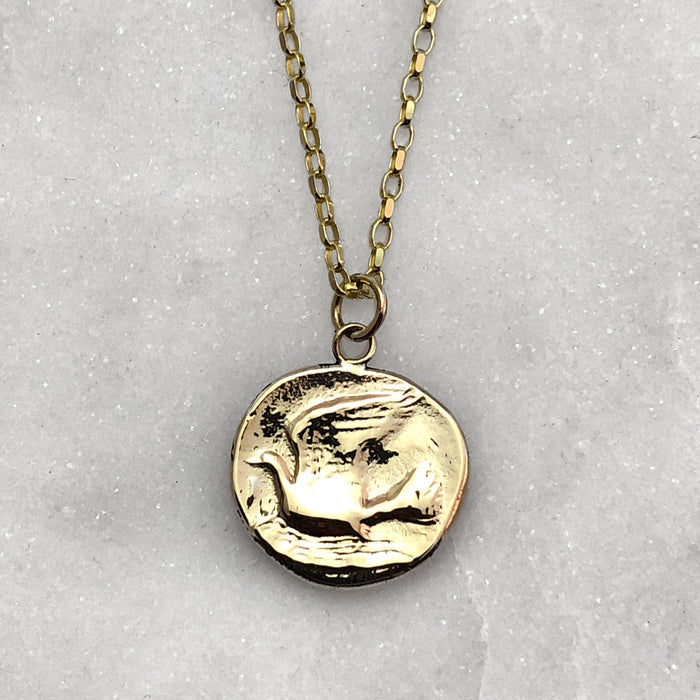 gold greek dove coin pendant necklace jewel thief Brighton