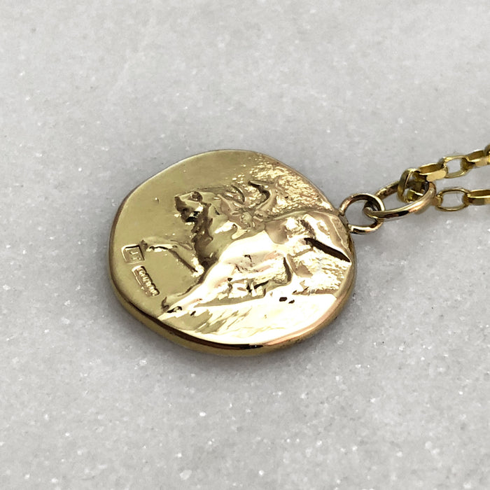 gold greek dove coin pendant necklace jewel thief Brighton