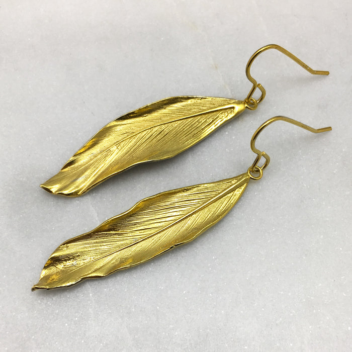 Gold Feather Earrings