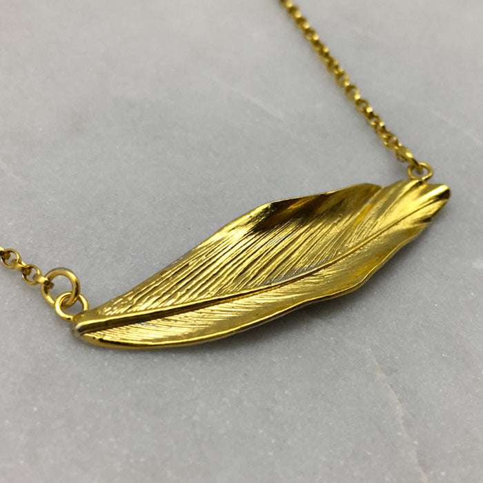 Gold Horizontal Feather Necklace