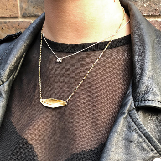 Gold Horizontal Feather Necklace