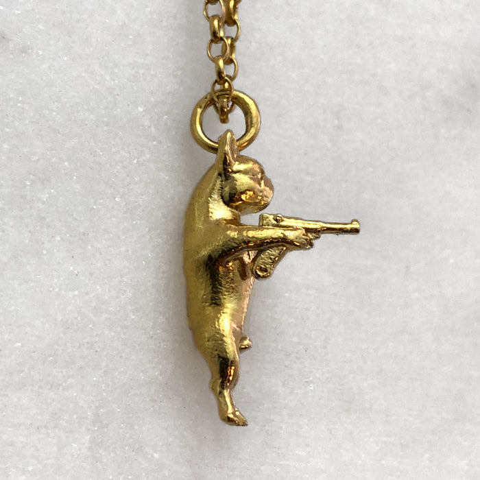 Gun Toting Frenchie Gold Necklace
