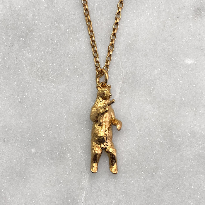 Gun Toting Grizzly Bear Gold Necklace