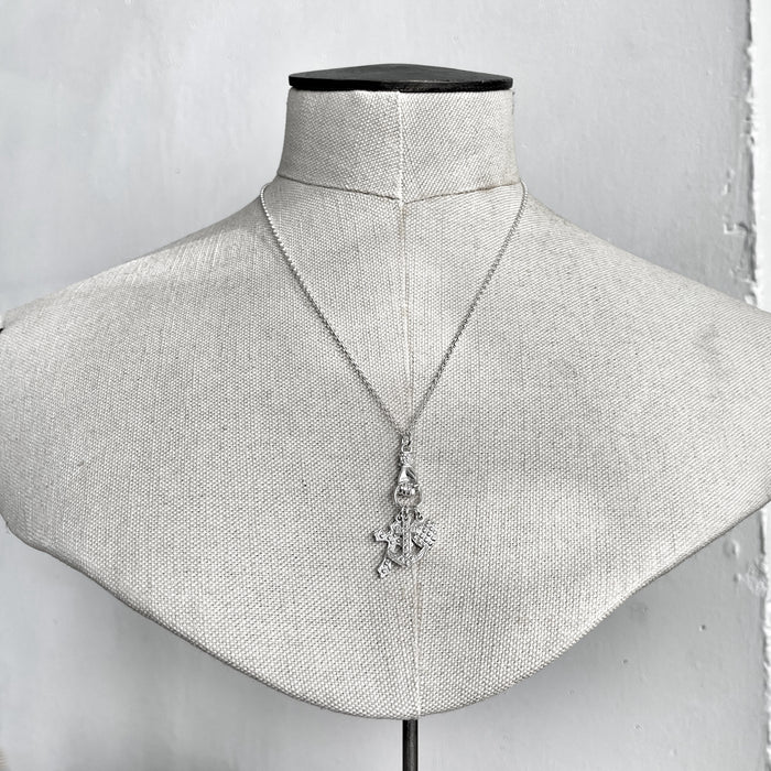 Silver Hand Grasping Cross, Anchor and Heart Necklace