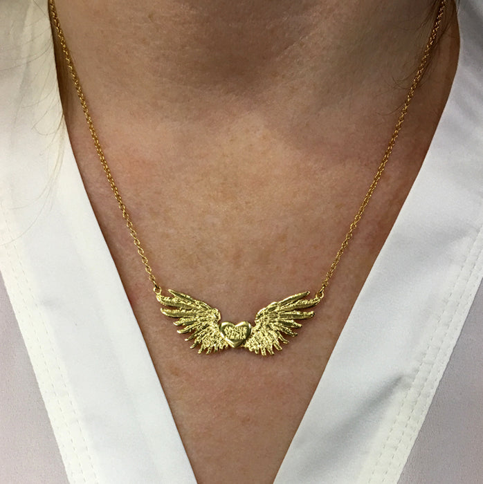 Tiny Gold Wings & Heart Necklace