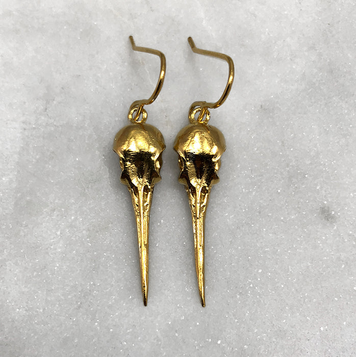 Gold Hummingbird Skull Earrings
