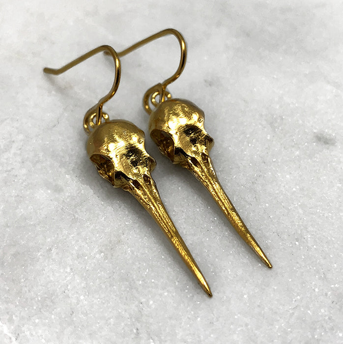 Gold Hummingbird Skull Earrings