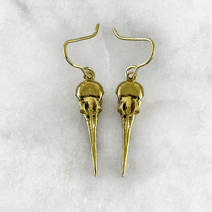 Gold Hummingbird Skull Earrings