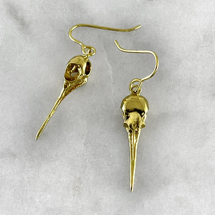 Gold Hummingbird Skull Earrings
